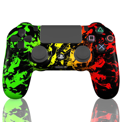 Custom Controller Sony Playstation 4 PS4 - Rasta Splatter Red Yellow Green Black