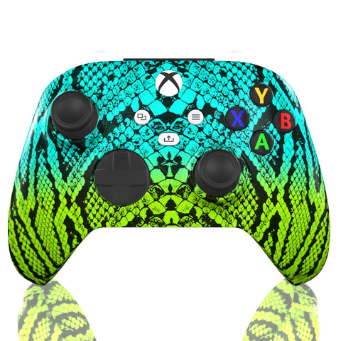 Custom Controller Microsoft Xbox Series X - Xbox One S - Snakeskin Fade Ombre Teal Green Scales