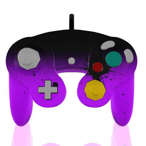 Custom Controller Nintendo Gamecube - Midnight Madness Ombre Splatter Fade Black Purple Violet