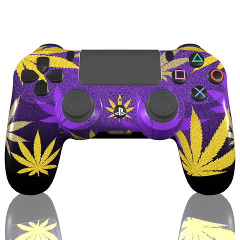 Custom Controller Sony Playstation 4 PS4 - Purple Kush Camo 420 Cannabis Leaf Gold