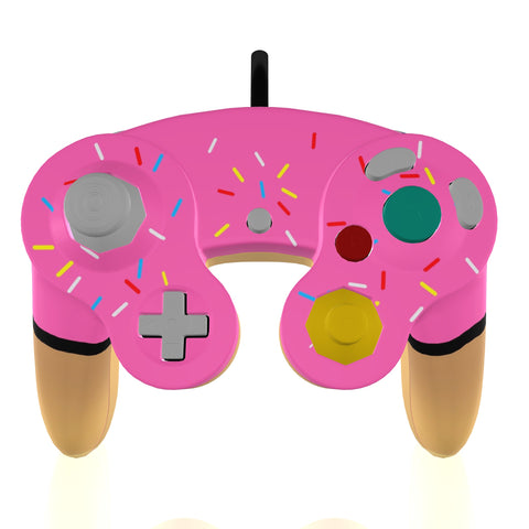 Custom Controller Nintendo Gamecube - Glazed Fresh Donut Homer Food Pastry Sprinkles Pink