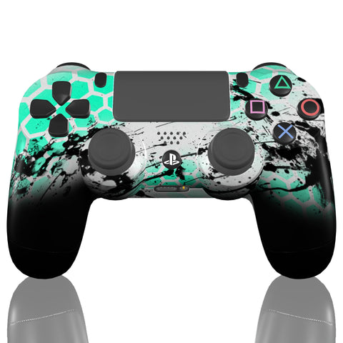 Custom Controller Sony Playstation 4 PS4 -Emerald Hex Splatter Teal Fade
