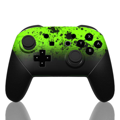 Custom Controller Nintendo Switch Pro - Toxic Lime Fade Ombre Black Green Splatter