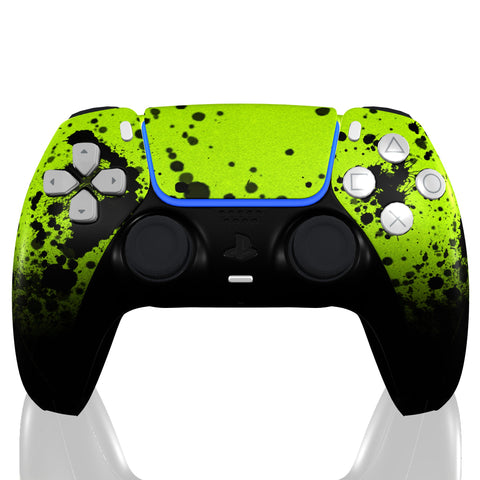 Custom Controller Sony Playstation 5 PS5 - Toxic Lime Fade Ombre Black Green Splatter