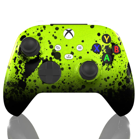 Custom Controller Microsoft Xbox Series X - Xbox One S - Toxic Lime Fade Ombre Black Green Splatter