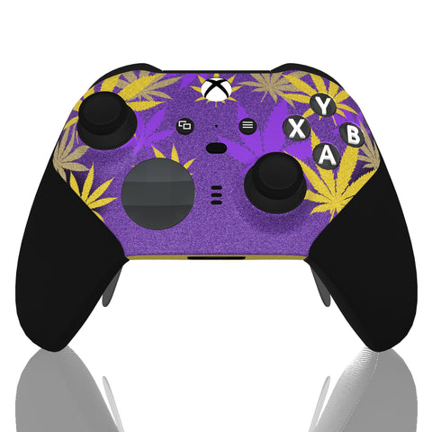 Custom Controller Microsoft Xbox One Series 2 Elite - Purple Kush Camo 420 Cannabis Leaf Gold