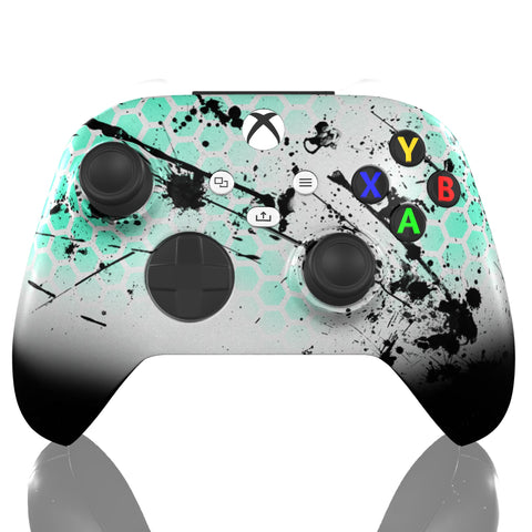 Custom Controller Microsoft Xbox Series X - Xbox One S - Emerald Hex Splatter Teal Fade