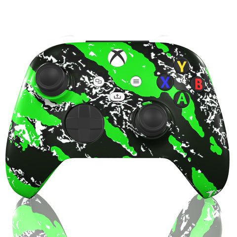 Custom Controller Microsoft Xbox Series X - Xbox One S - Green Splatter Silver Black