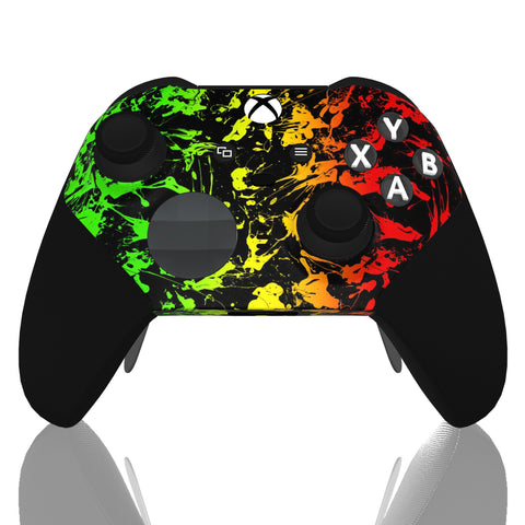 Custom Controller Microsoft Xbox One Series 2 Elite - Rasta Splatter Red Yellow Green Black