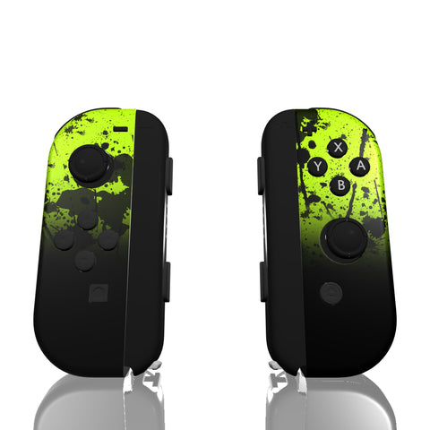 Custom Controller Nintendo Switch Joycons - Toxic Lime Fade Ombre Black Green Splatter