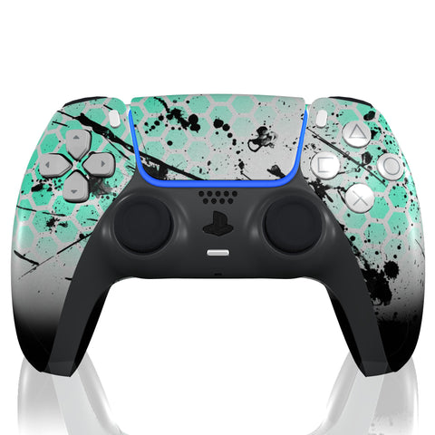 Custom Controller Sony Playstation 5 PS5 - Emerald Hex Splatter Teal Fade