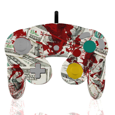 Custom Controller Nintendo Gamecube - Blood Money Splatter Dollars Ben Franklin Cash