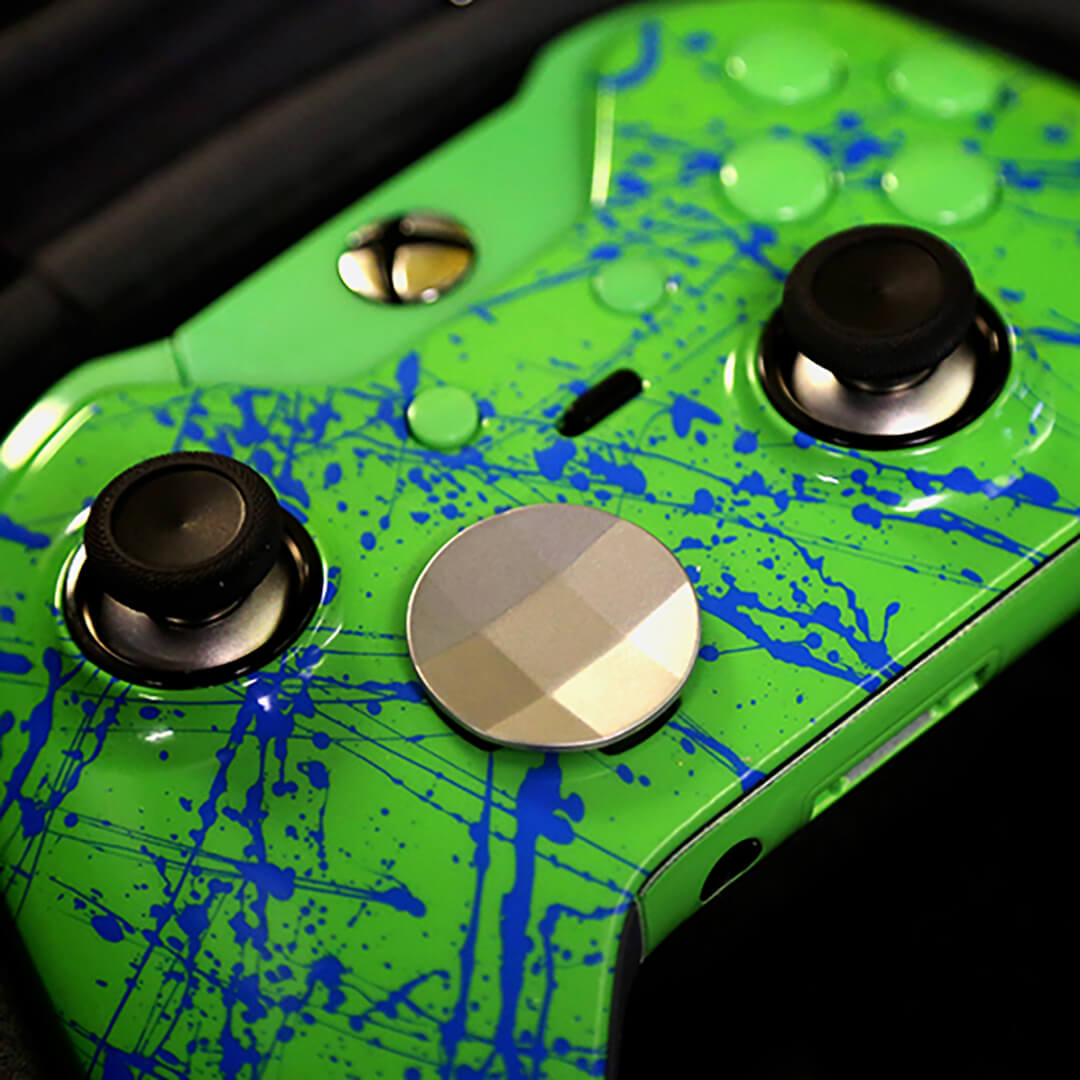 Custom Controller Microsoft Xbox One Series 2 Elite - Green Build Your Own Lime Blue Splatter Green Buttons