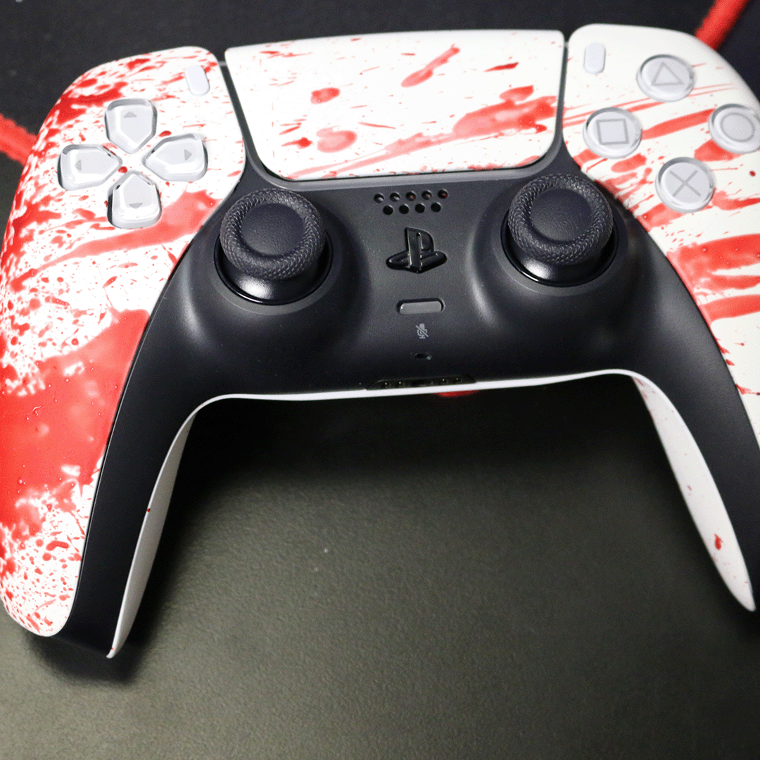 Custom Controller Sony Playstation 5 PS5 - Blood Splatter Gore Red White Horror Killer