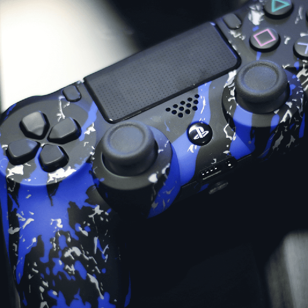 Custom Controller Sony Playstation 4 PS4 - Blue Splatter Silver Black