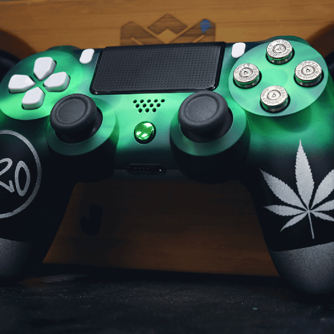 Custom Controller Sony Playstation 4 PS4 - Cali Kush Edition 420 Cannabis Weed Leaf Bullet Buttons