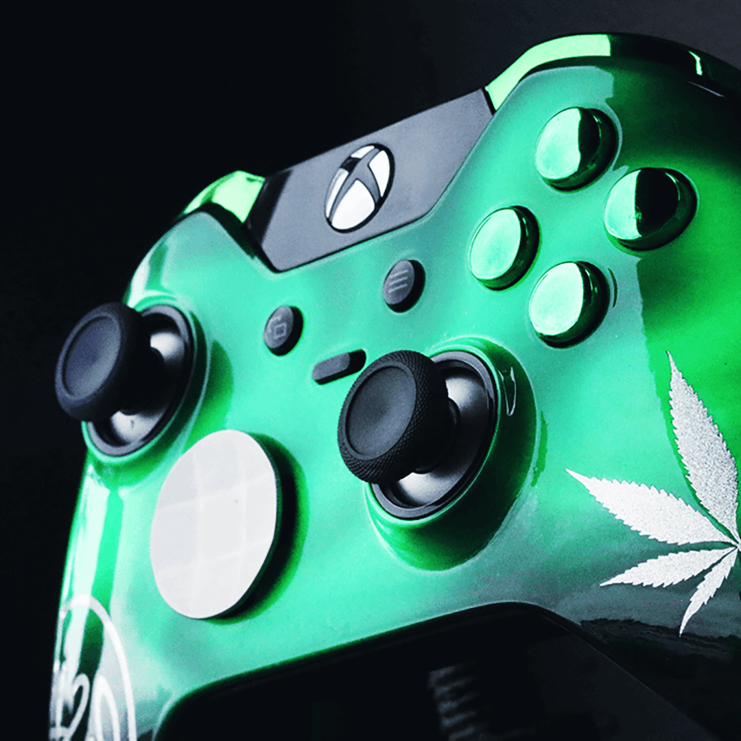 Custom Controller Microsoft Xbox One S - Cali Kush Edition 420 Cannabis Weed Leaf Chrome