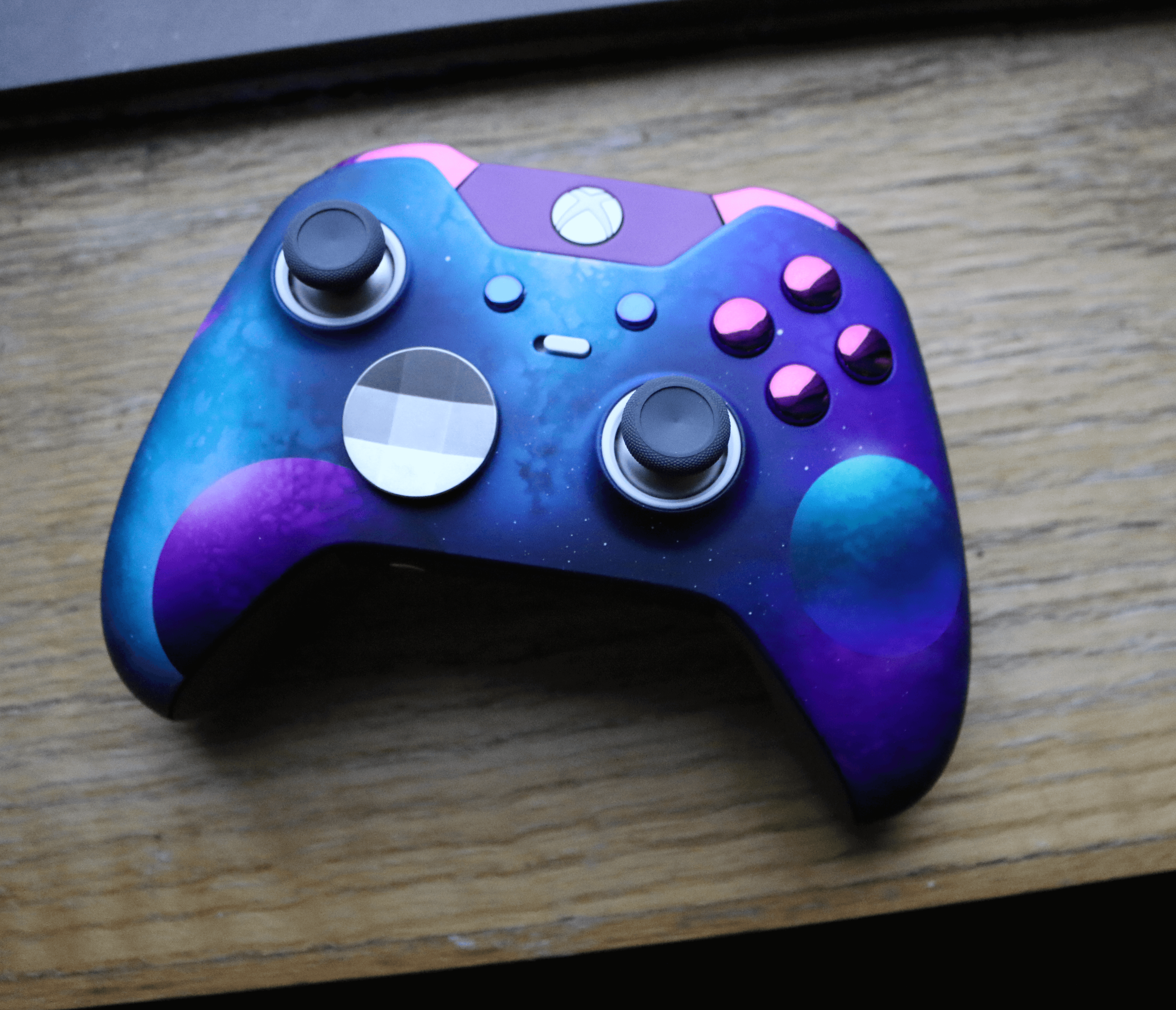 Custom Controller Microsoft Xbox One S - Celestial Galaxy Space Planets Stars Chrome Buttons