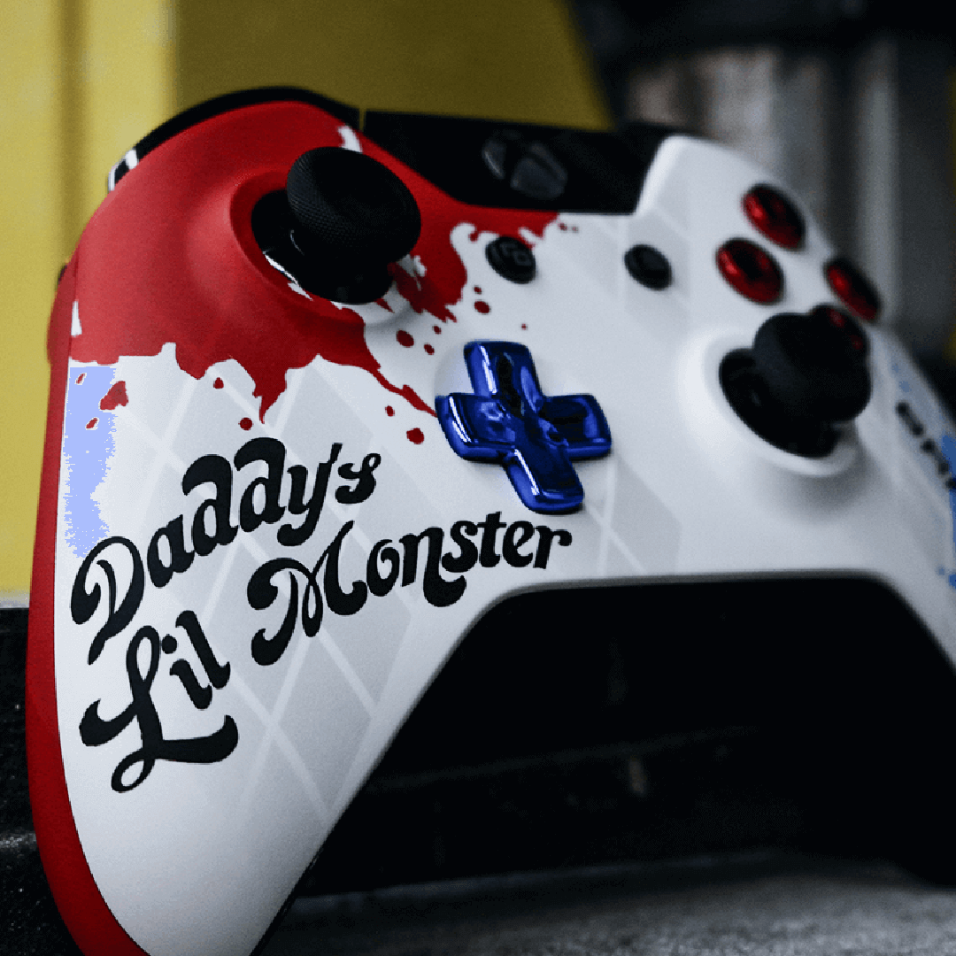 Custom Controller Microsoft Xbox One S - Daddy's Lil Monster Harley Quinn Chrome Buttons