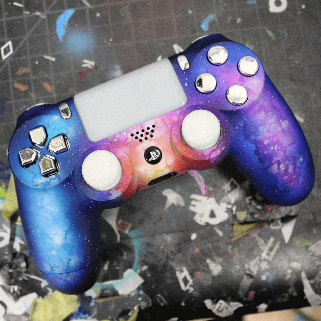 Custom Controller Sony Playstation 4 PS4 - Galaxy Space Stars Universe White Buttons Chrome