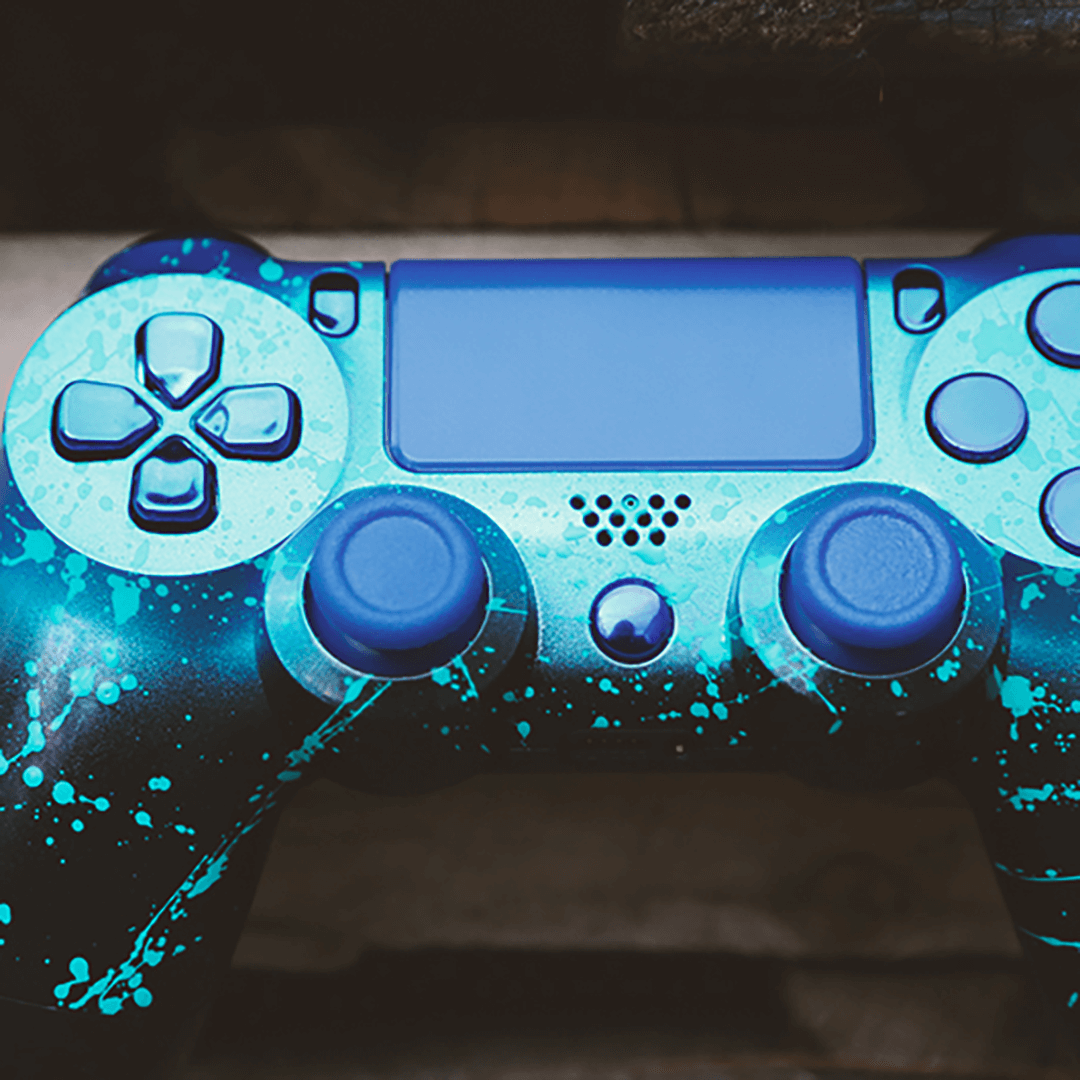 Custom Controller Sony Playstation 4 PS4 - Pearl Blue Sapphire-Black Build Your Own Chrome Buttons Splatter