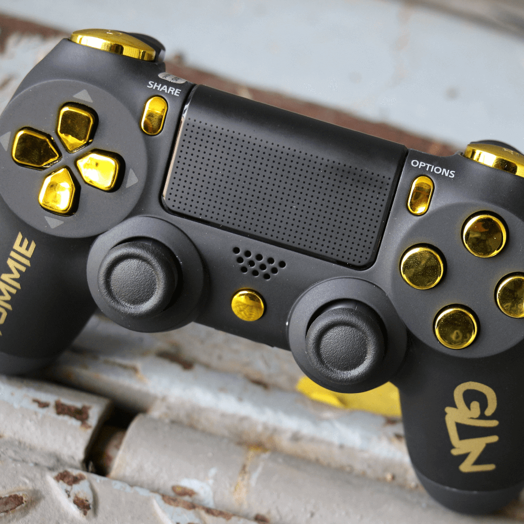 Custom Controller Sony Playstation 4 PS4 - Black Build Your Own Gold Buttons Gamer Tag