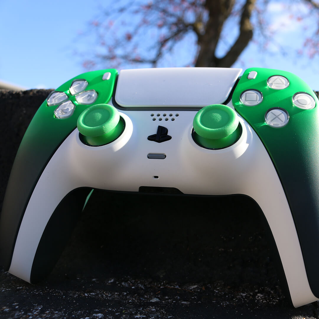 Custom Controller Sony Playstation 5 PS5 - Neon-Green-Midnight Build Your Own Ombre Fade White Trim Touchpad