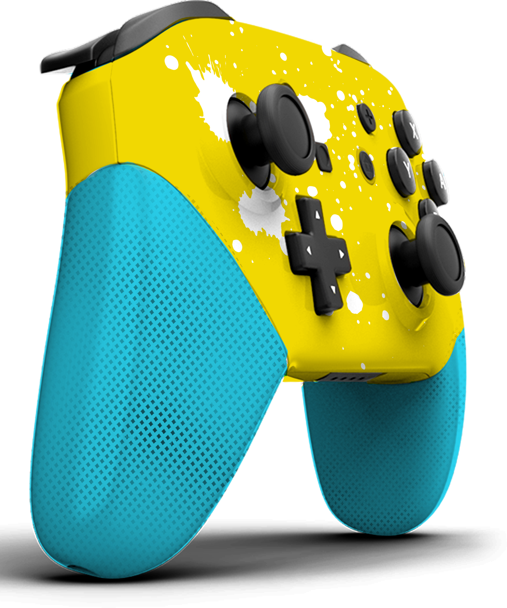 Custom Controller Nintendo Switch Pro - Yellow Build Your Own Teal Blue Grips White Splatter