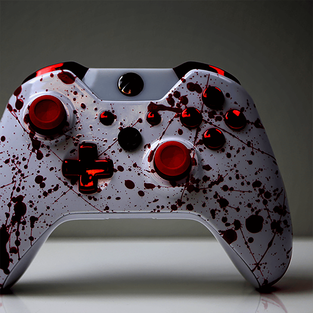 Custom Controller Microsoft Xbox One S - Blood Splatter Gore Red White Horror Killer Chrome Buttons